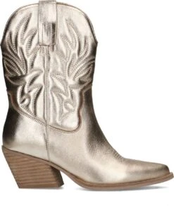 Manfield - Dames - Goudkleurige Metallic Cowboy Laarzen - Maat 40
