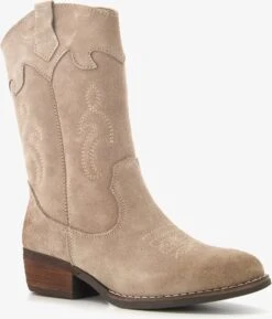 TwoDay Suede Meisjes Cowboy Western Laarzen Beige - Maat 33 - Echt Leer