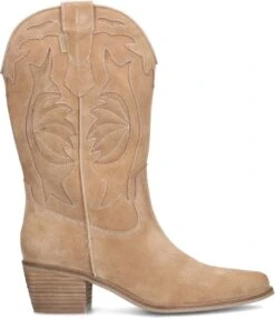 Manfield - Dames - Taupe Suède Cowboy Laarzen - Maat 39