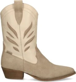 Manfield - Dames - Beige Leren Cowboy Laarzen - Maat 40