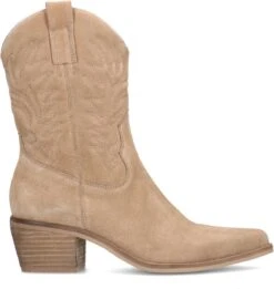 Manfield - Dames - Taupe Suède Cowboy Laarzen - Maat 40