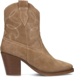 Manfield - Dames - Beige Suède Cowboy Laarzen - Maat 40