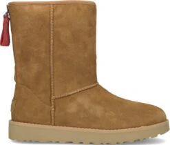 UGG W Classic Short Logo Zip Vachtlaarzen - Warme Laarzen - Dames - Camel - Maat 37