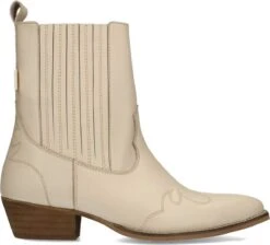 Manfield - Dames - Beige Leren Lage Cowboy Laarzen - Maat 38