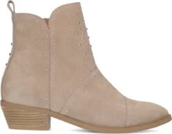 Manfield - Dames - Beige Suède Cowboy Laarzen Met Zilverkleurige Studs - Maat 38