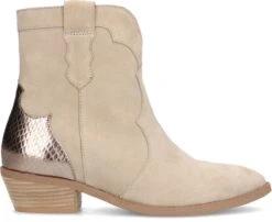 Manfield - Dames - Beige Suède Cowboy Laarzen Met Metallic Detail - Maat 38