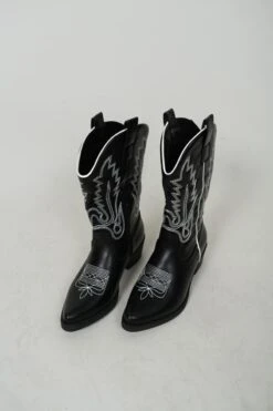 Merkloos Evi Cowboy Laars | Schoenen Dames | Cowboy Laarzen | Sierlijke Opdruk | Stoer | Trendy | Leatherlook | Kleur Zwart | Maat 41