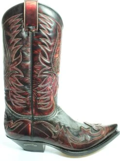 Sendra Boots 3241 Cuervo Ibiza Zwart Rood Heren Dames Handgemaakt Cowboy Western Laarzen Unisex Spitse Neus Schuine Hak Rechte Schacht Treklussen Echt Leer Maat 44