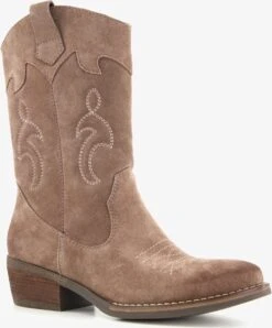 TwoDay Suede Dames Cowboy Western Laarzen - Bruin - Maat 39 - Echt Leer